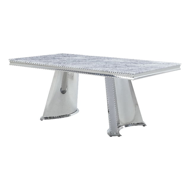 ACME Table de Salle à Manger Destry en Faux Marbre et Finition Argent Miroir