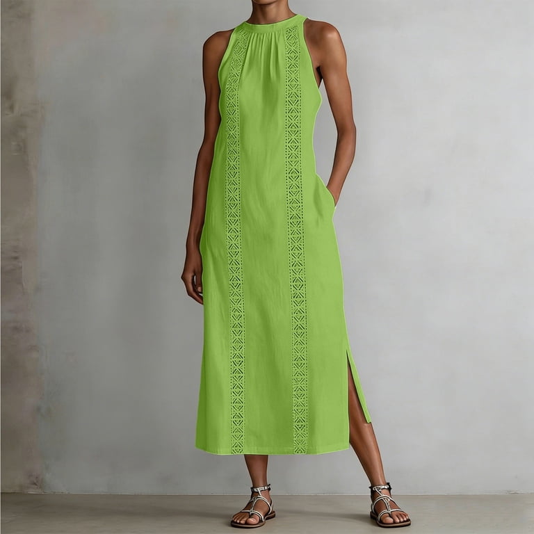 sleek and smooth high slit midi dress XIAOCHA Halter Neck for Women Side Summer Daily Long Gown SID-D30638