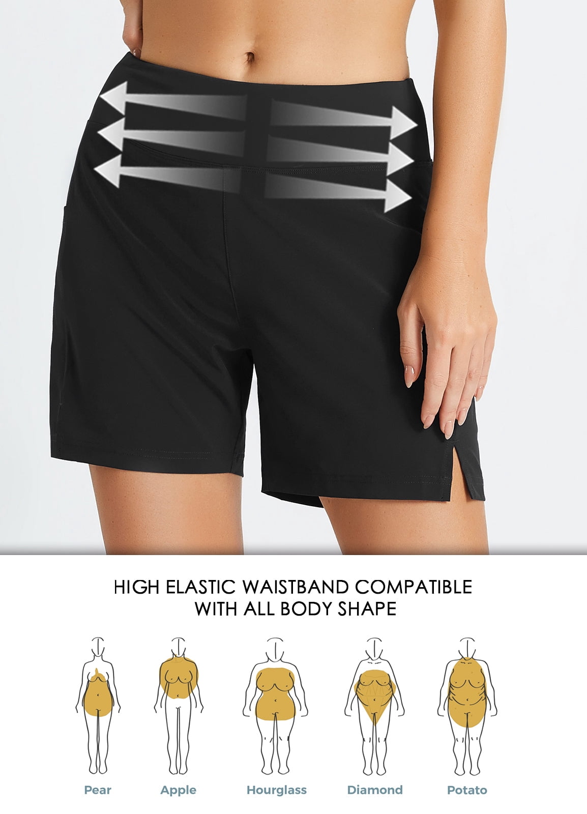 BALEAF Women's 5" Swim Shorts Trunks Quick Dry High Waisted Swimming Board Shorts Tummy Control Swim Bottom with Pockets Black S