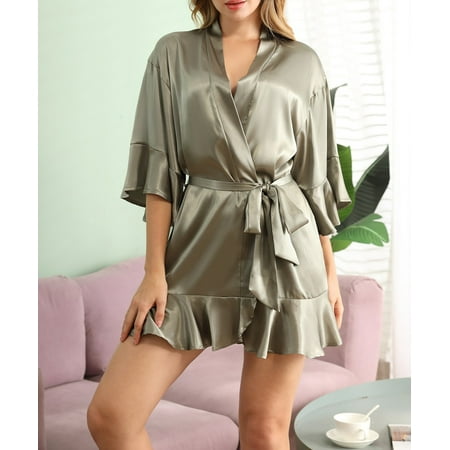 

GRTXIN Fashion Can be worn outside bathrobe new bathrobe dressing gown home service ice silk satin nightgown