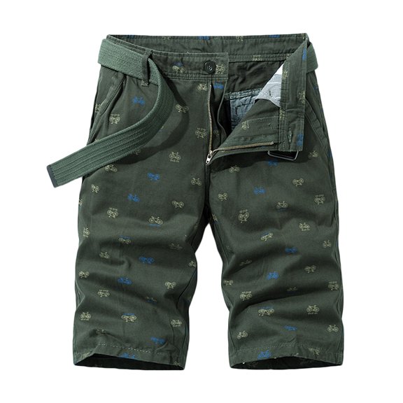 SOOMLON Men Shorts Casual Classic Fit Summer Beach Shorts Pocket Beach Shorts Printed Summer Button Bicycle Sport Shorts Army Green L