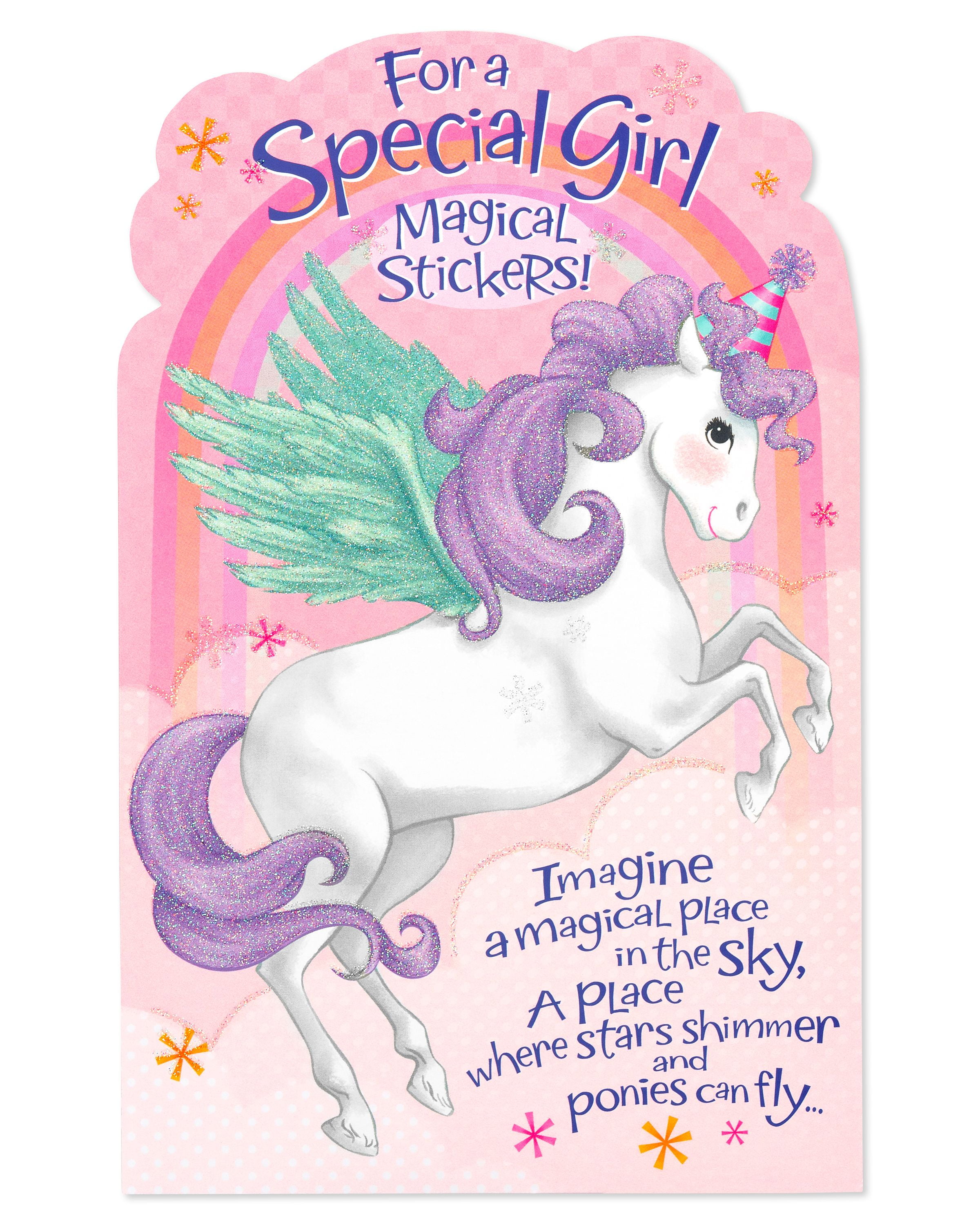 American Greetings Unicorn Birthday Card for Girl with Stickers