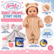 My Sweet Love Bedtime Baby 14-Inch Soft Body Doll Play Set with Plush Hooded Onesie, Mocha & Ivory, 6 Pieces