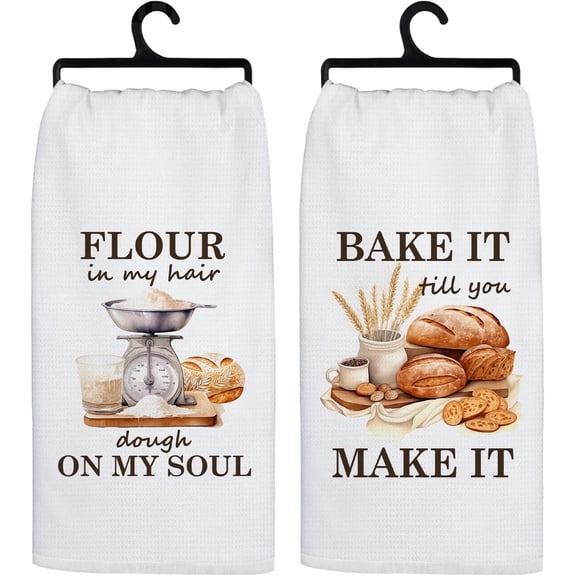 2PCS Funny Sourdough Baking Kitchen Towels, Gifts for Sourdough Bakers Tea Dish Towels for Kitchen, Baking Lover Gifts Decorative Hand Towels, 16x24 Inch Pink Green