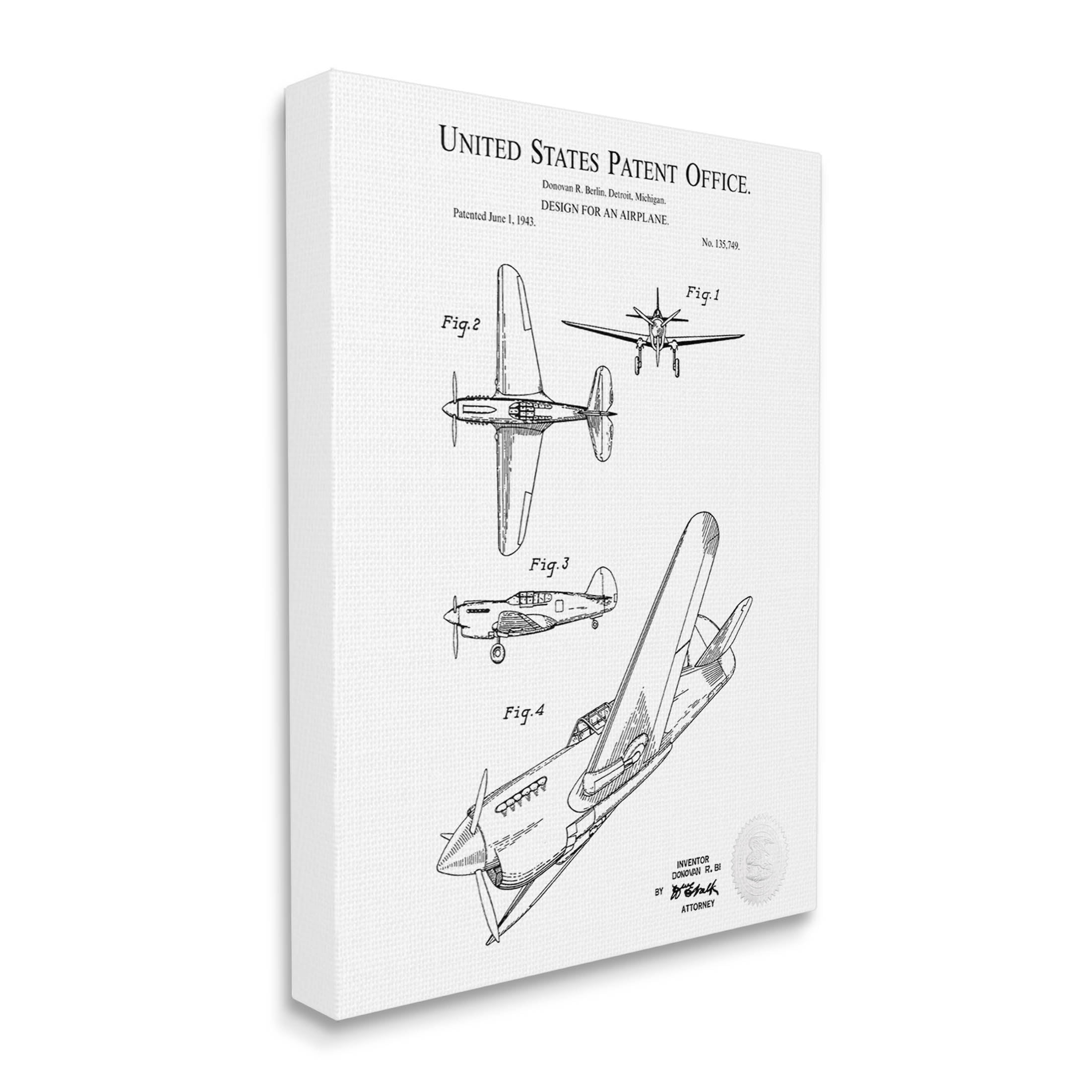 Stupell Industries Detailed Airplane Diagram Graphic Art Gallery Wrapped Canvas Print Wall Art, Design by Karl Hronek