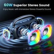 JYX Bluetooth Speaker, 60W Powerful Sound Party Speaker with RGB Light, Portable Speaker with 2 Wireless Microphone