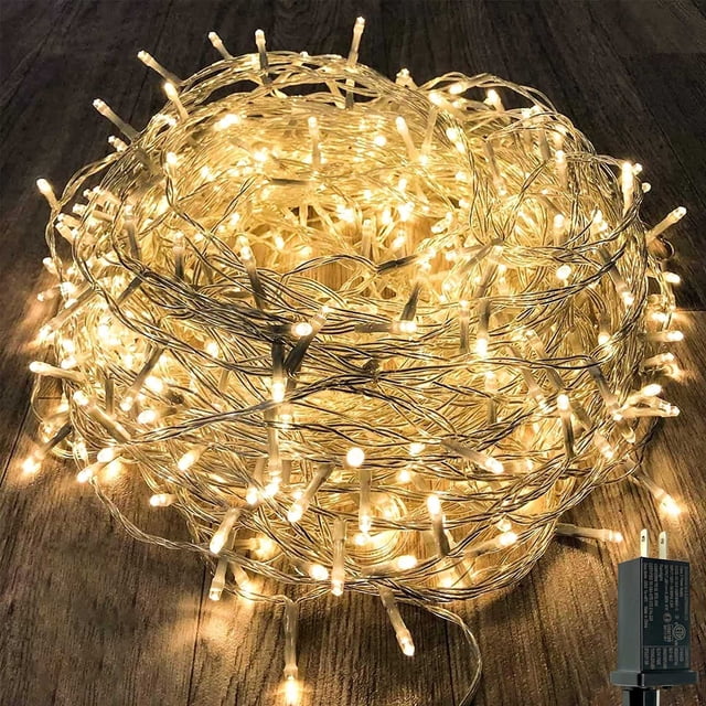 Cadena de luces KAQ, 35 m, 300 LED, blanco cálido, impermeable, 8 modos