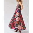 thumbnail image 4 of Women'S Floral Maxi Dress Sleeveless Backless A-Line Long Flowing Dress Hollow Back Spaghetti Strap Sundress Red S, 4 of 8