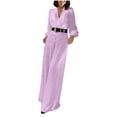 thumbnail image 2 of Maqroz Plus Size Jumpsuit for Curvy Women Casual Long Sleeve Sparkly Jumper V Neck Belted Wide Leg Pants Cocktail Loose Fit Sequin Rompers Beach Vacation Outfits Pink XXXL, 2 of 7