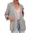 thumbnail image 3 of BiZtdJrK Plaid Shirt Jackets for Women Open Front Blazer Cardigan Fall Casual Lapel Long Sleeve Suit Coat Going Out Clothes Sale of the Day White XL, 3 of 5
