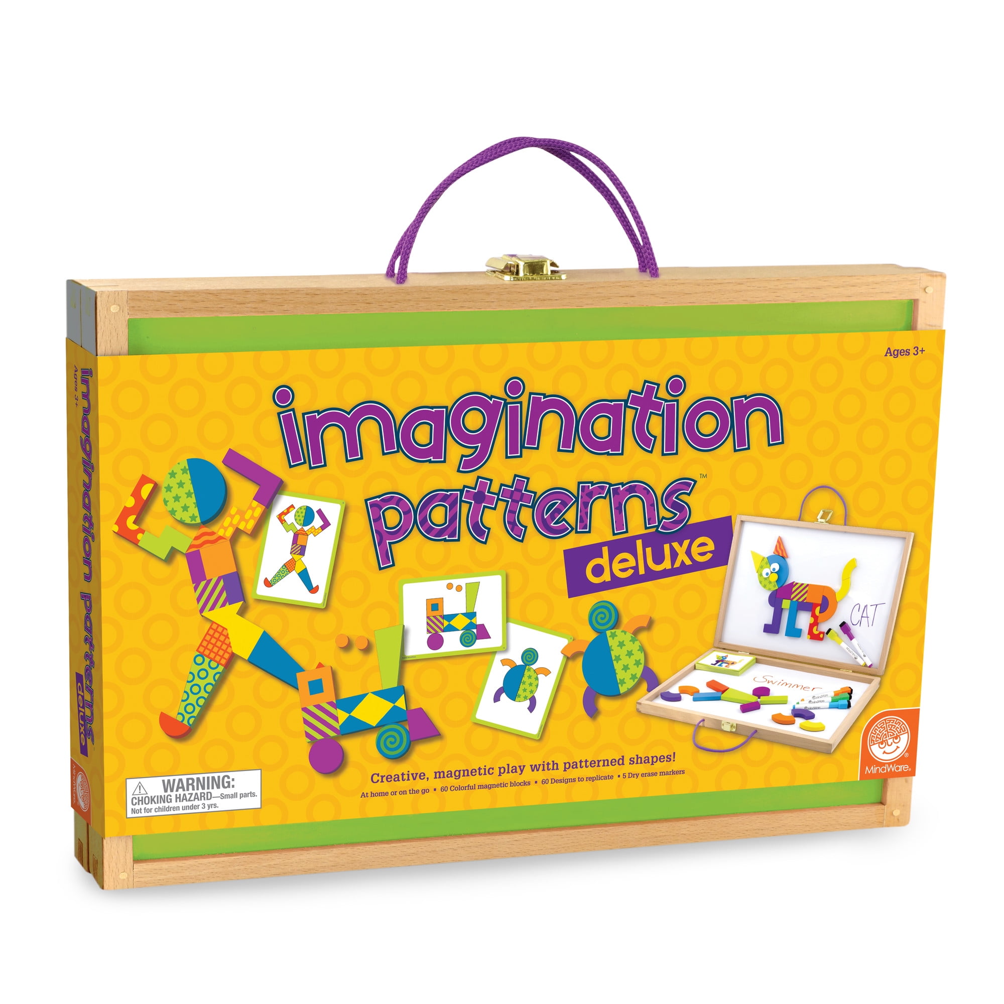 IMAGINETS MAGNETIC SHAPES Mindware Design Cards FOLDS Into Wood Case Age 3+  READ