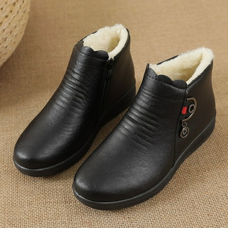 

TALKVE Comfortable Zipper Winter Short Retro Warm Color Keep Shoes Round Toe Booties Women Solid Flat Women s Boots