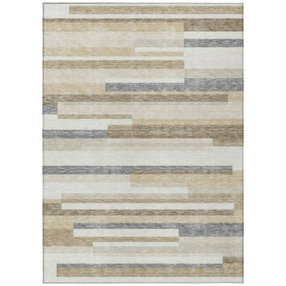 HomeRoots 613288 9 x 12 ft. Ivory, Beige & Taupe Striped Washable Indoor & Outdoor Rectangle Area Rug