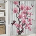 thumbnail image 6 of PRATYUS Pink Flowers Butterfly Fine Foliage Shower Curtain Waterproof Bath Curtain with Hooks, Modern Bathroom Decor, Home Bathtubs Bathroom Curtain Decoration 69"x72, 6 of 7