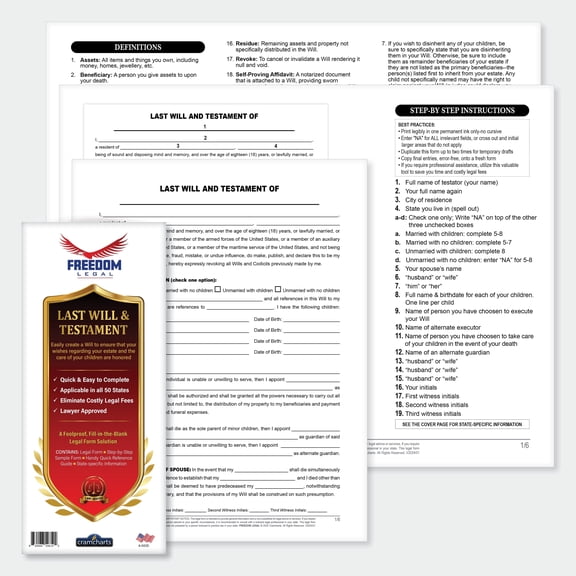 Last Will and Testament Legal Forms Kit. Fill-in-the-Blanks Legal Document Template – DIY Estate Planning by Cramcharts