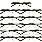 11 Packs Mens Rectangle Half Frame Reading Glasses Blue Light Blocking Black Spring Hinge Readers +1.25