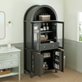 thumbnail image 5 of Mintazer 71" Fluted Tall Arched Kitchen Pantry Cabinet with Adjustable Shelves, Freestanding Storage Cabinet with Glass Doors & Drawer for Kitchen Living Room Dining Room, Black, 5 of 17