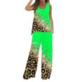 thumbnail image 1 of Mikilon Ensemble Stylé pour Femme 2 Pcs Décontracté Ample Débardeur Imprimé Pantalon Long Sans Manches Col Rond Haut/chemise Ensemble Vert TP, 1 of 5