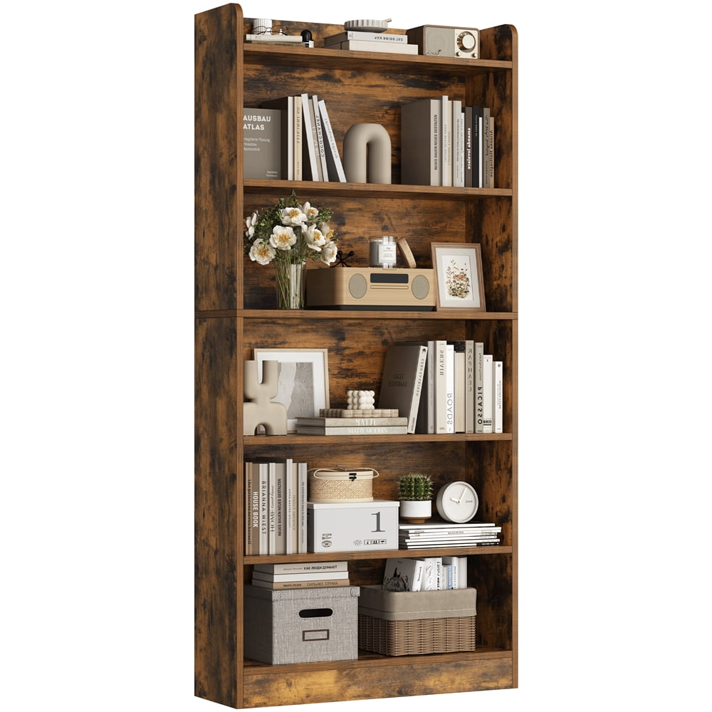 Renwick 6-Tier Open Shelf Bookcase with Top Open Compartment, Set of 2, Rustic Brown
