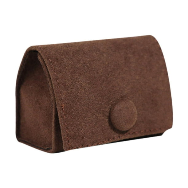 Joyero de terciopelo suave, minibolso organizador con botones, pequeño estuche de terciopelo para anillos de viaje, ideal como regalo para madres e Marrón