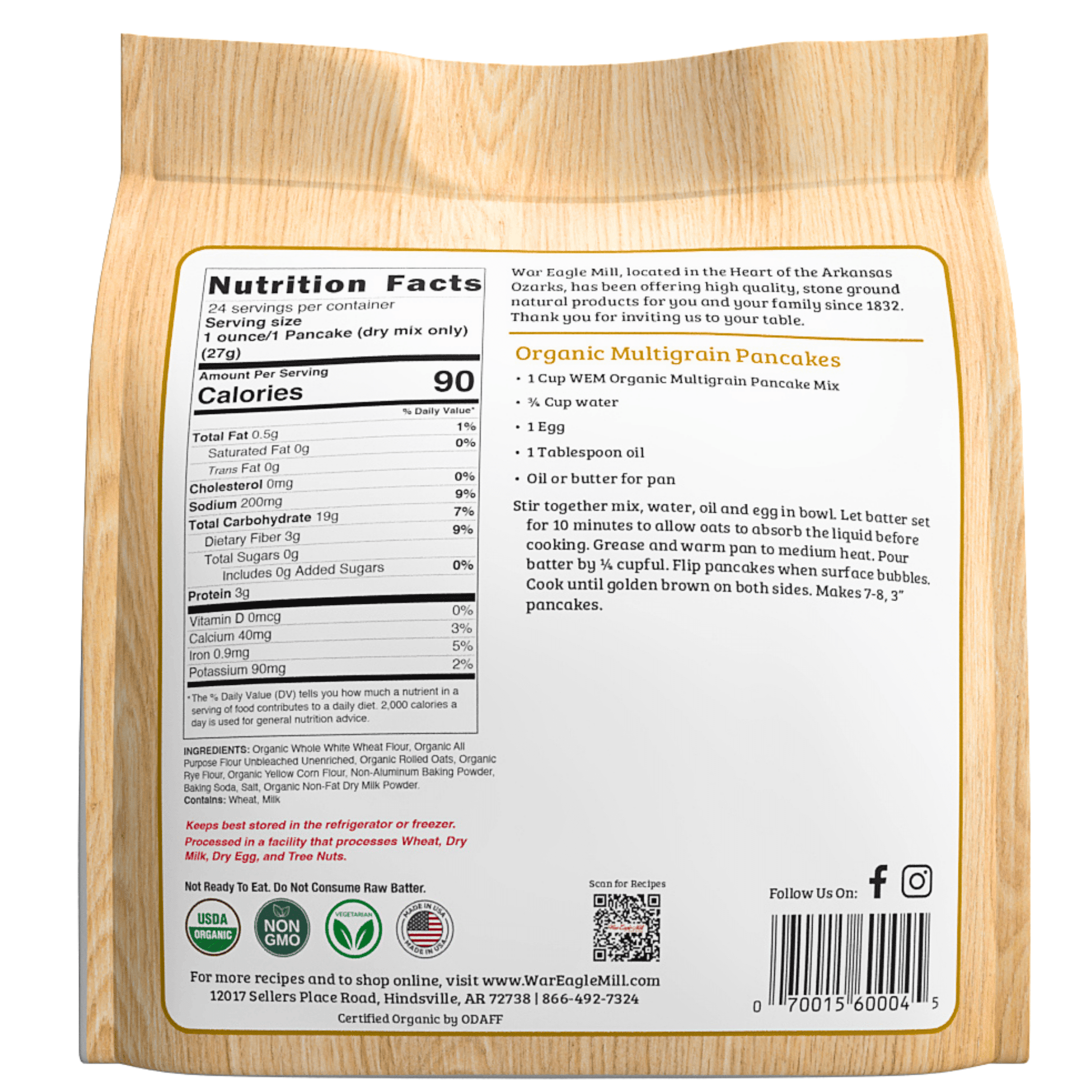 War Eagle Mill Organic Multigrain Pancake Mix, 24 oz Bags (2 pack)
