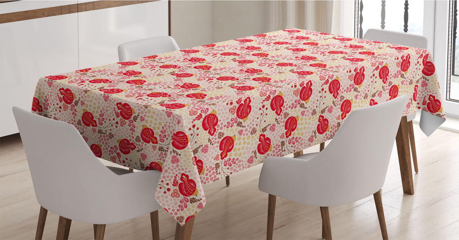 60 X 84 Ambesonne Floral Tablecloth Ornamental Botanical Flower Blossom Petals Leaves Mother Nature Girlish Pattern Rectangle Satin Table Cover Accent for Dining Room and Kitchen Multicolor