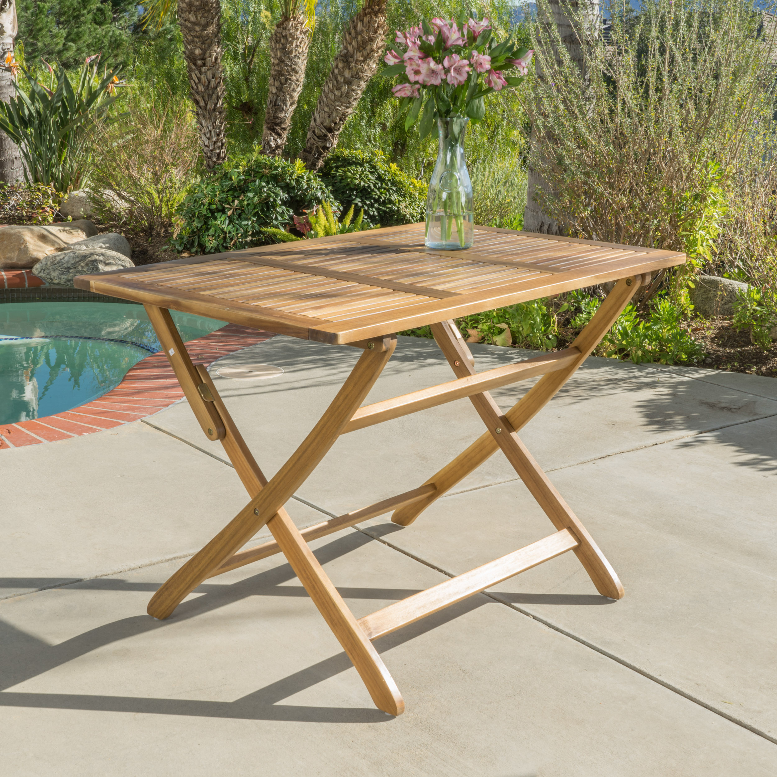 Bristle Outdoor Acacia Wood Foldable Dining Table, Natural Finish