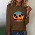 thumbnail image 2 of IROINNID Pink Tops for Women Spring Printed Round Neck Casual Long Sleeve Tee,Brown, 2 of 5