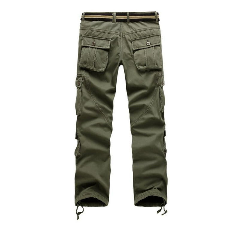 Elainilye Fashion Men's Cargo Pants Velvet Thicken Cargo Pants Baggy Casual  Washed Trousers Multi-pocket Pants For Men,Green 