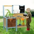 thumbnail image 2 of Kids Potting Bench, Wood Outdoor Kitchen with Planter Box, Wooden Toy Gardening Center with Sink & Faucet, Blackboard, Garden Accessories, Storage Shelf, 2 of 6