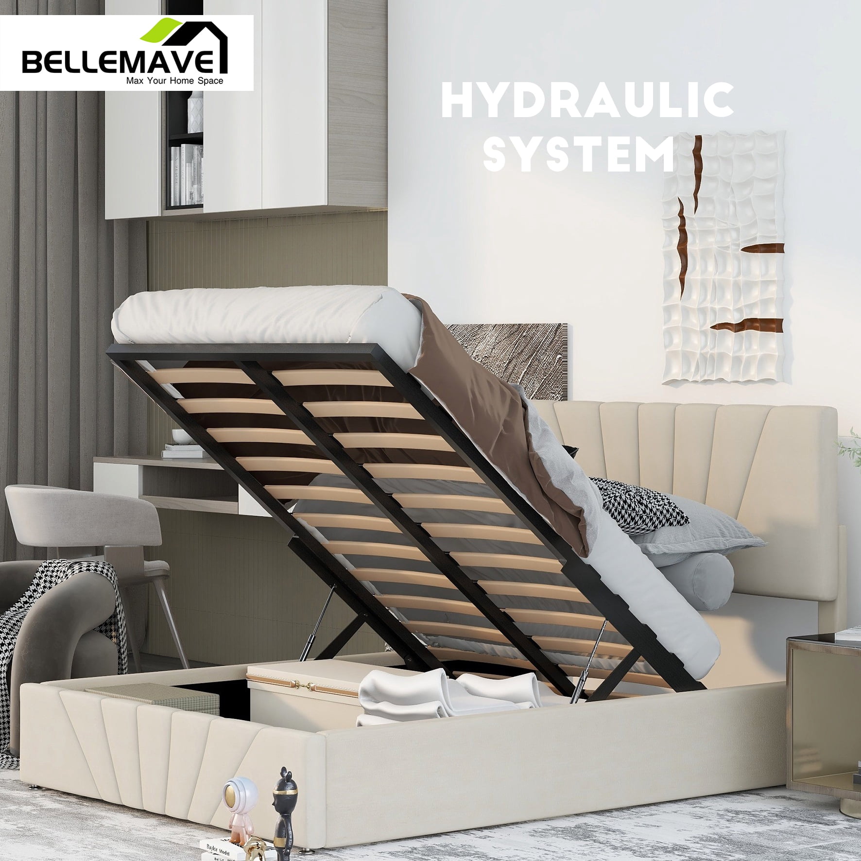 Bellemave Full Size Upholstered Platform Bed Frame with Gas Lift Up ...