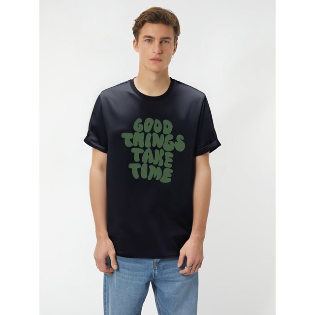 Men's Casual "Good Things Take Time" Print Crew Neck Short Sleeves T-shirts for Summer