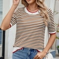 thumbnail image 5 of Bzhegqhd Women's Striped Short Sleeved Blouses Round Neck Fashionable Casual Top, 5 of 7