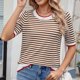 thumbnail image 5 of mfyjkho Tops Y Blusas Para Mujer, Blusas De Manga Corta A Rayas Para Mujer, Cuello Redondo, Estilo Casual Y De Moda. Tops De Gimnasio Para Mujer L, 5 of 7