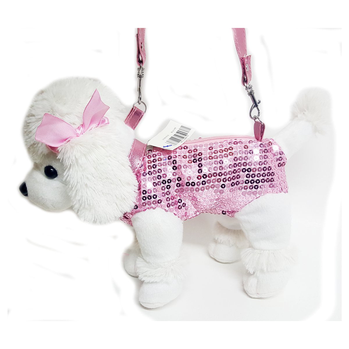 Poochie & Co. White Poodle Girls' Plush Dog Purse Pink Sequins 