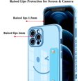 thumbnail image 4 of Compatible with iPhone 12 Pro Max Case for Women Girls,TPU Cute Plating Smiley Face Pattern Wristband Holder Case Camera Lens Protection Side Small Pattern Shockproof Wrist Strap Case-Sky Blue, 4 of 14
