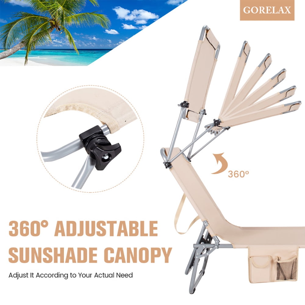 Aimee Lii Adjustable Outdoor Beach Patio Pool Recliner with Sun Shade, Patio Loungers, Beige Aimee Lii Adjustable Outdoor Beach Patio Pool Recliner with Sun Shade, Patio Loungers, Beige