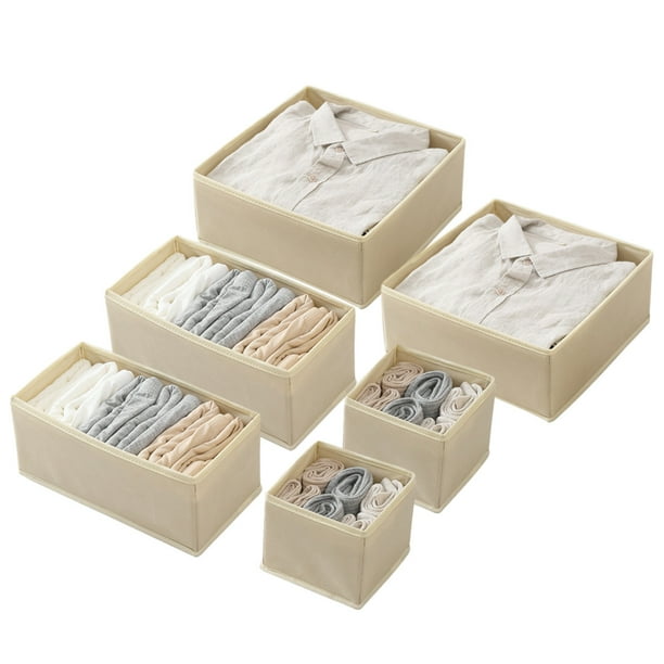 Laklulu - Caja de almacenamiento de tela plegable, paquete de 6, organizador de cajones para armario, tocador, cestas de tela, contenedores, divisores para ropa interior, sujetadores, calcetines