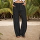 thumbnail image 2 of Pantalones informales de mujer de mezcla de lino liso con bolsillos: ligeros, corte holgado, para la playa/el día a día, tallas S-XXXL, cintura 72-92 cm., 2 of 5