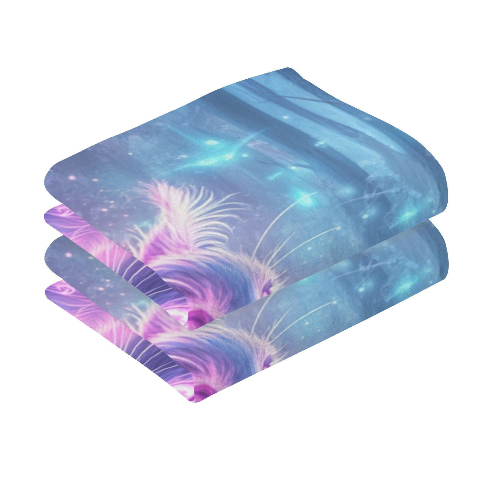 Cat Glowing Neon Hair Hand Towels Cotton Bath Towels Large Face Towels Absorbent for Bathroom 2 Packs