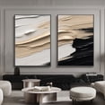 thumbnail image 3 of Textured Abstract Oil Painting Beige and Black Canvas Minimalist Hand Painted Wall Art Modern Decor,Unframed,2Pcs 48x64inch, 3 of 5