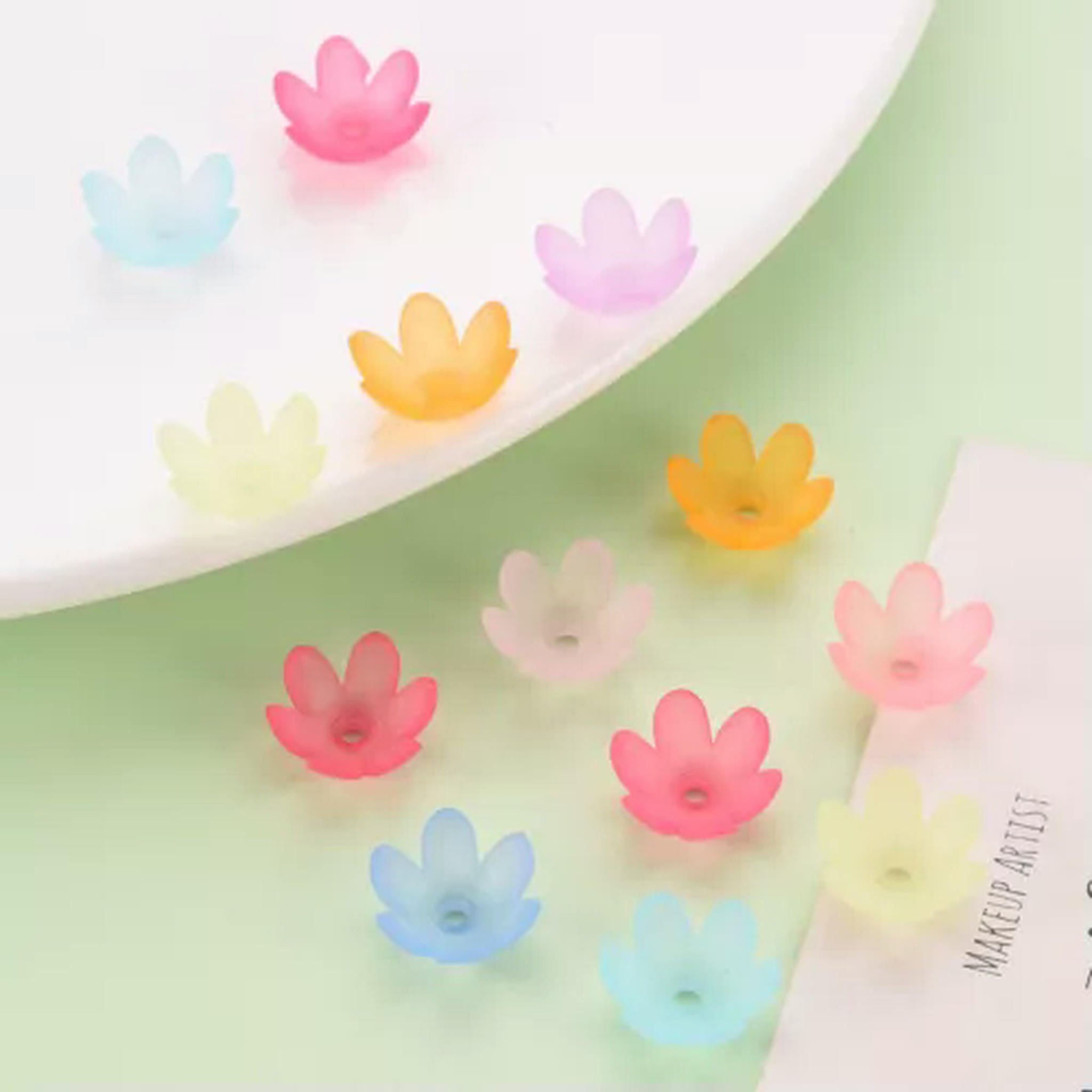 EOEMY 500 G Frosted 6-Petal Flower Acrylic Bead Caps Crafts For Jewelry Making 14X6mm-Random Mixed Color