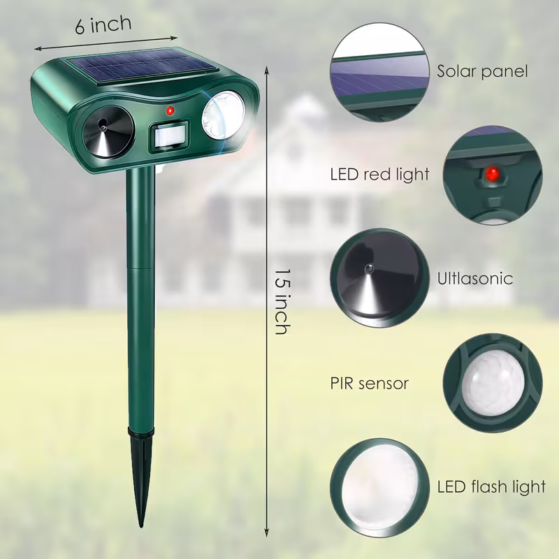 Paddsun Solar Ultrasonic Animal Repellent, Motion Activated Deterrent with LED Flashing Light for Cat Squirrel Deer Raccoon Rabbit Yard Protector