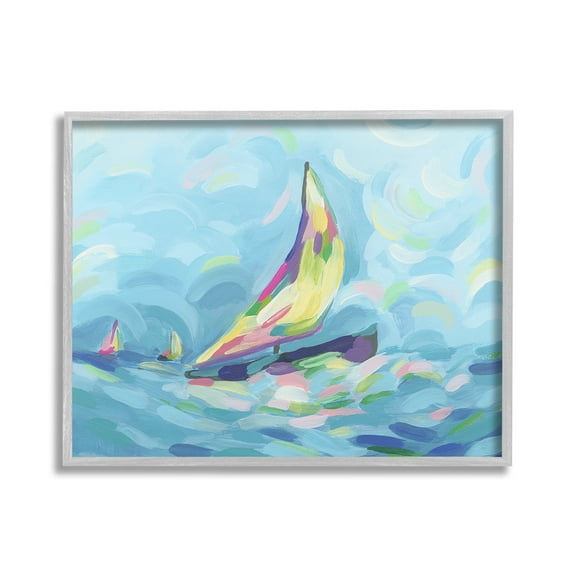 Stupell Industries Abstract Sailboat View Nature Painting Gray Framed Art Print Wall Art, 30 x 24