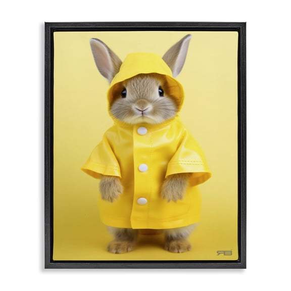 Stupell Industries Contemporary Rabbit in Rain Coat Black Floating Frame Canvas Art, 17 x 21, by RB