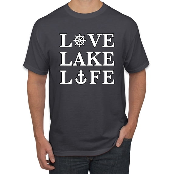 Wild Bobby, Anchor Wheels Love Lake Life, Men Graphic Tee, Charcoal, X-Large