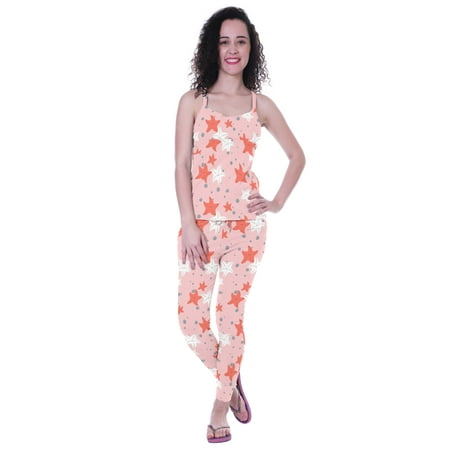 

Moomaya Printed Nightwear 2 Pcs Set For Womens Spaghetti strap Sleepwear Pajama Set Pj