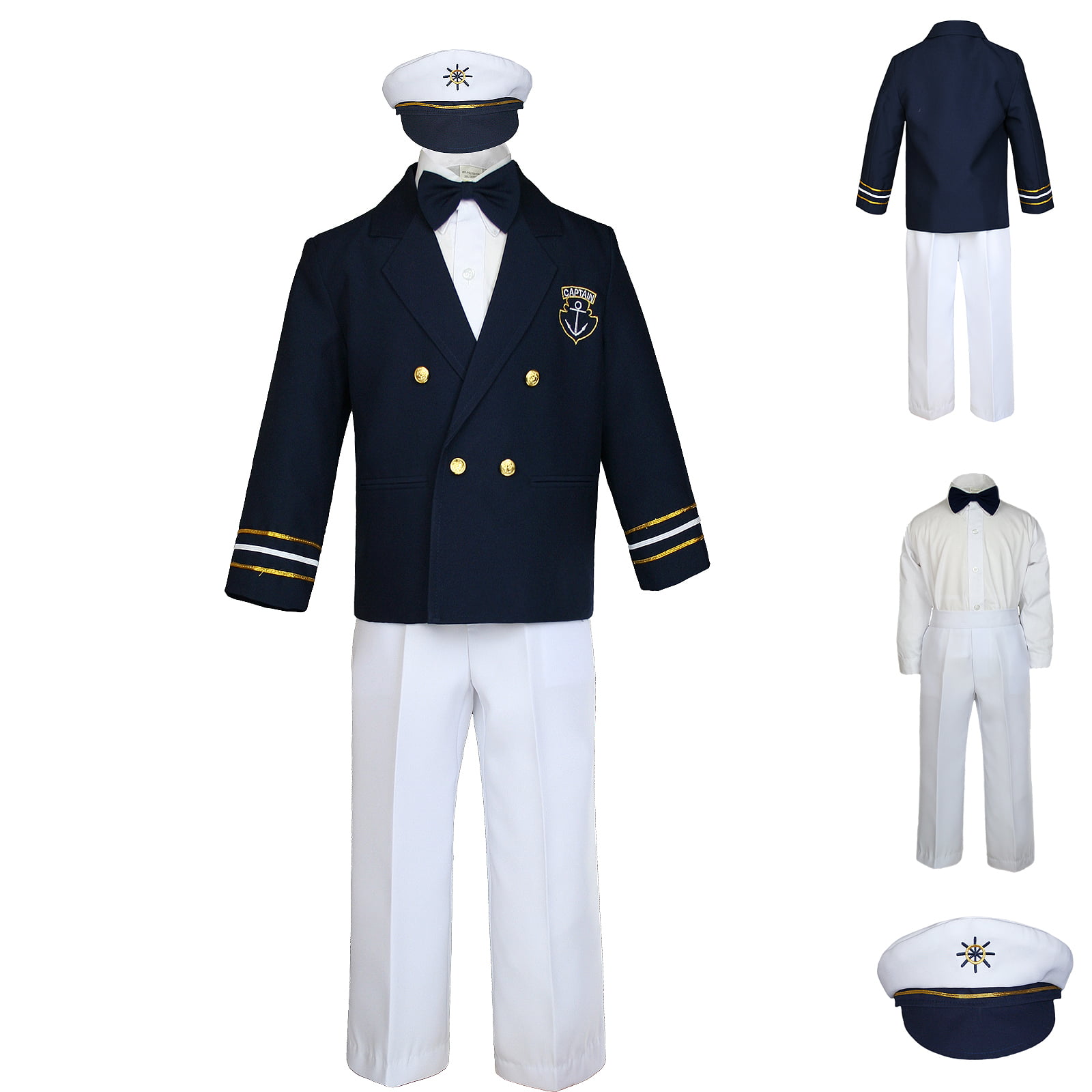 Unotux Baby Boy Kids Toddler Captain Sailor Suit Formal Party Nautical Navy White SM-12