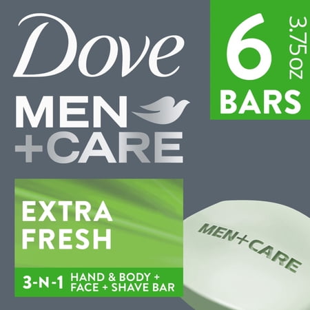 Pack of 2 Dove Men+Care Extra Fresh Three in One Cleanser for Body Face and Shaving Bar Soap, 6 ct, 3.75 oz (Package May Vary)
