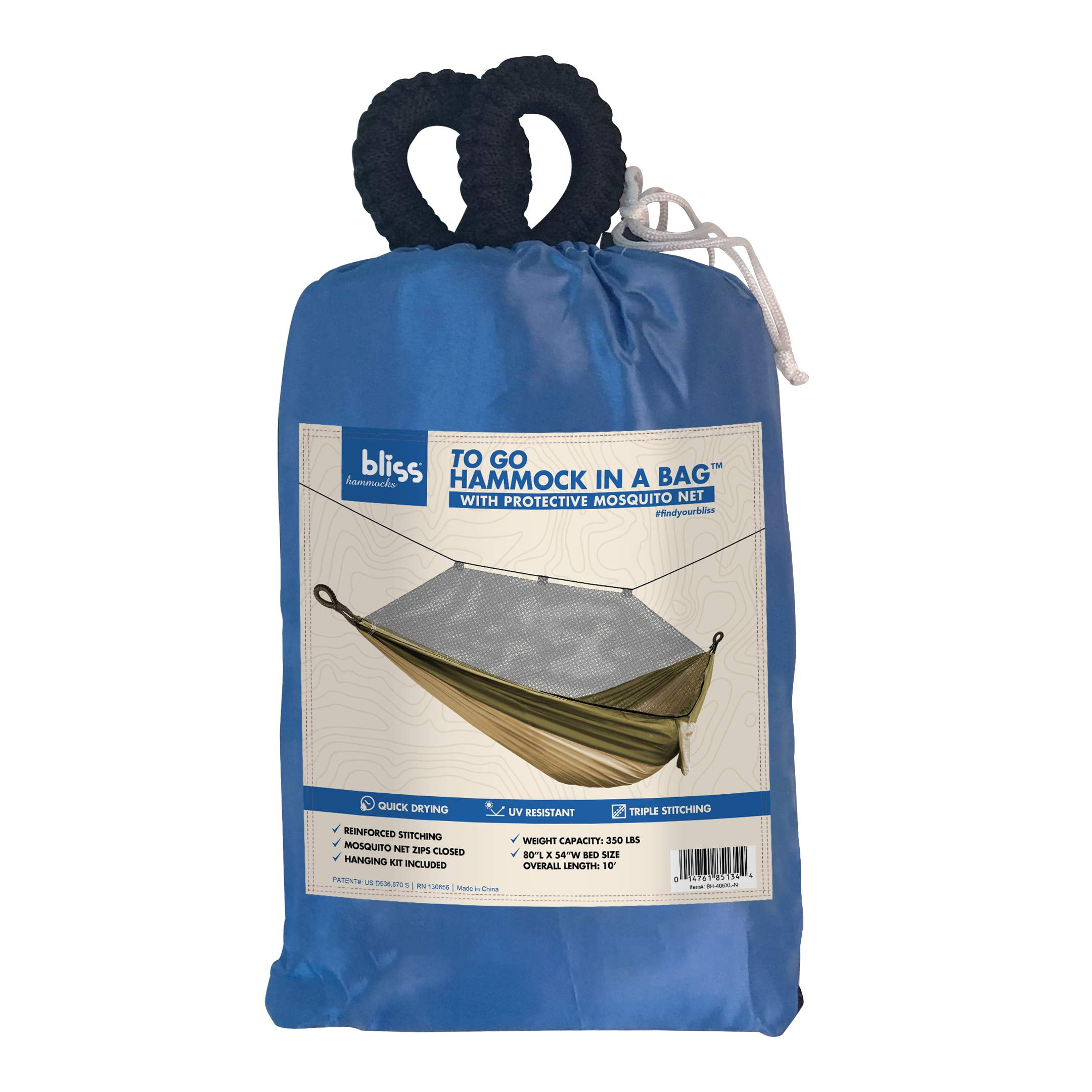 Bliss Hammocks BH-406XL-N-FG Extra Wide Hammock in a Bag w/ Mosquito Net - Green